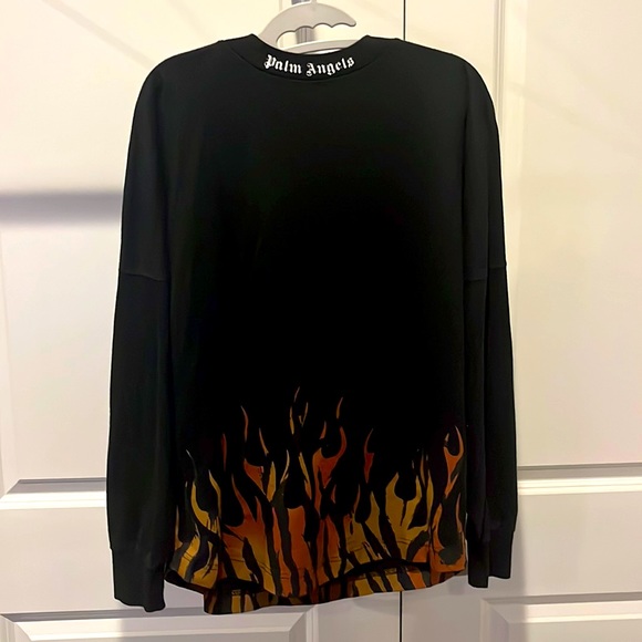 PALM ANGELS black “tiger flames” long sleeve tee - Picture 1 of 3